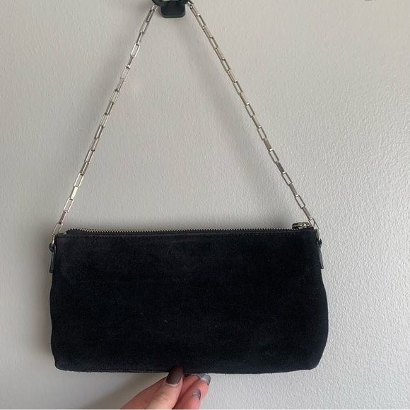 Vtg 90s Y2K Banana Republic genuine suede double pocket baguette mini purse - Picture 2 of 6